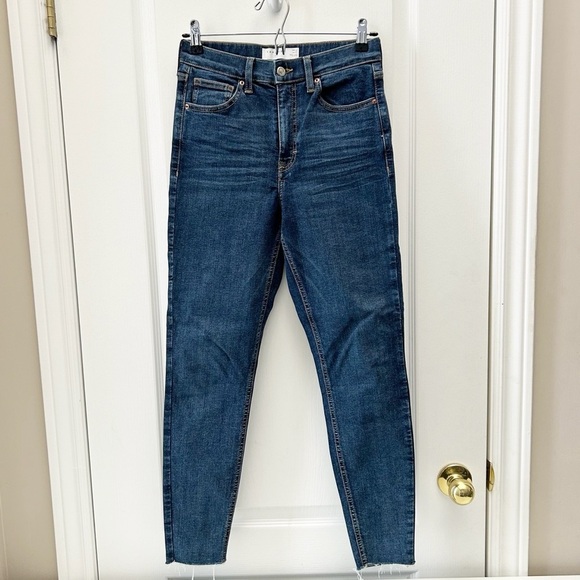 Topshop Jamie Skinny Jeans High Rise Ankle Length Raw Hem Dark Wash Size 26 - Picture 5 of 15